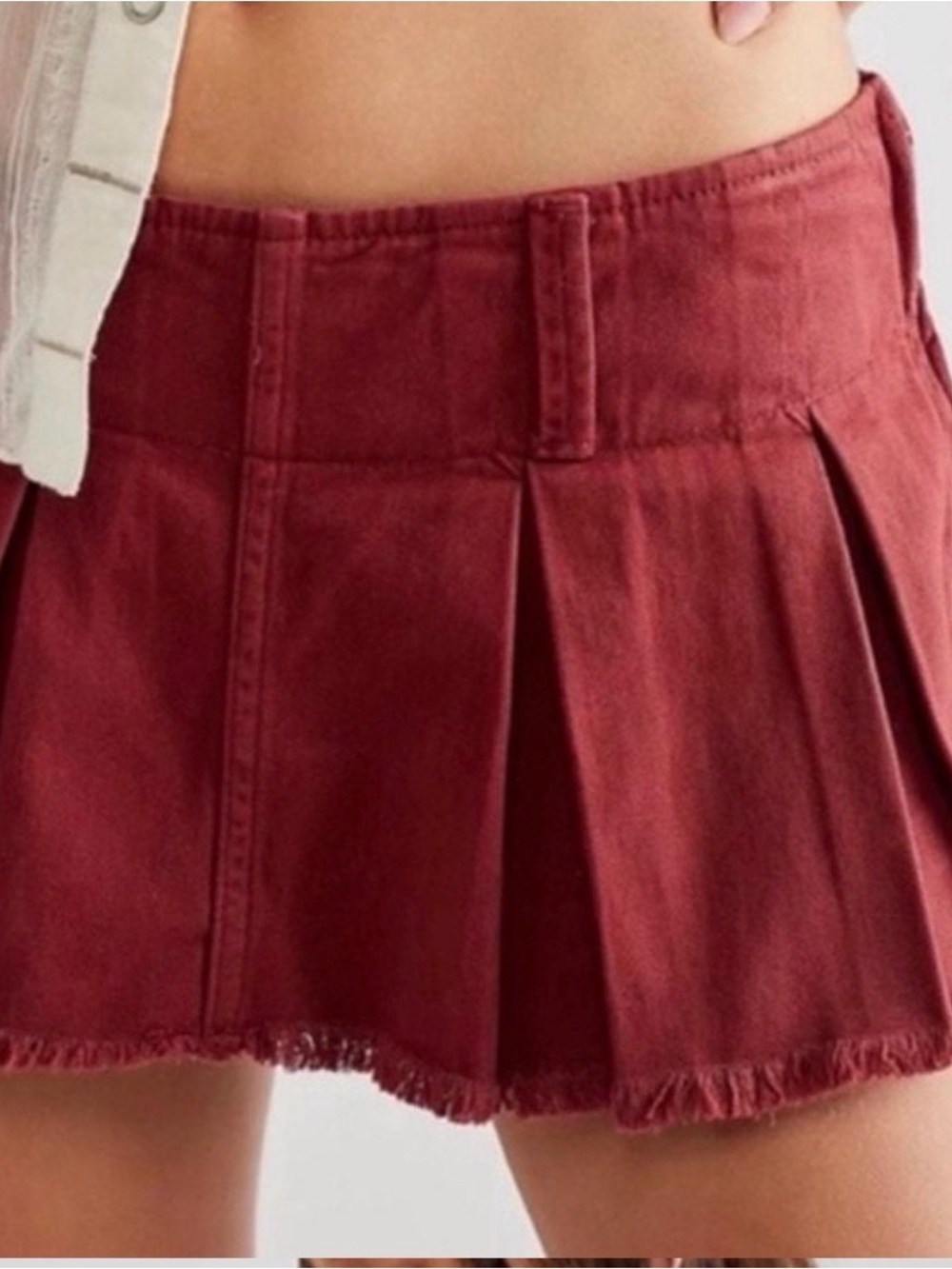 Free People Pleated Mini Skirt in Wine Red